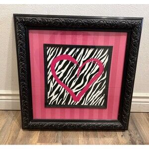 HEART pink and zebra print wall art 22”x 22”